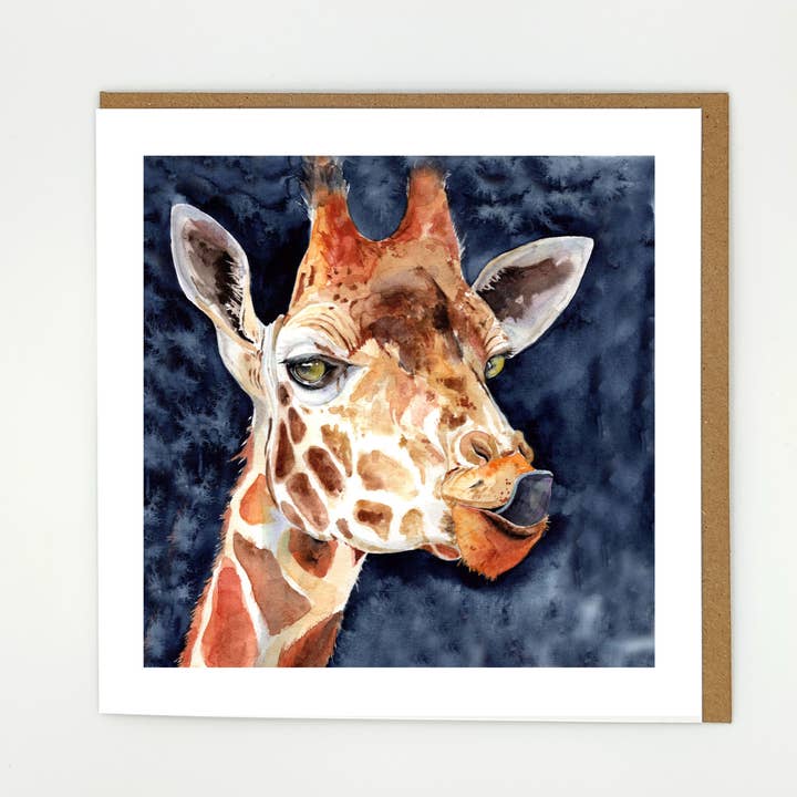 Biglietto d'auguri con acquerello di giraffa, arte animale per la vendita all'ingrosso da parte di Lookwhatdebbiedid