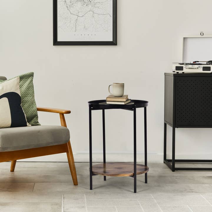 Tavolino Spitiko Homes ferro e legno noce e polvere nera per la vendita all'ingrosso da parte di Spitiko Homes