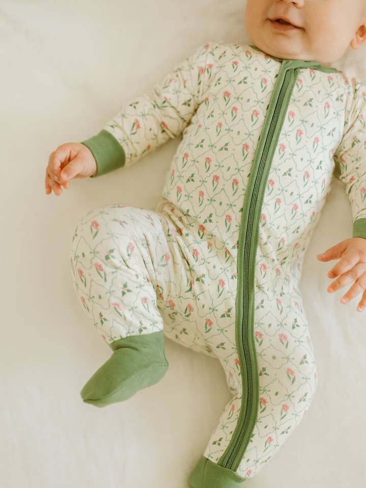 bamboo baby pajamas - floral - 2-way zip romper - footy for wholesale by Polished Prints