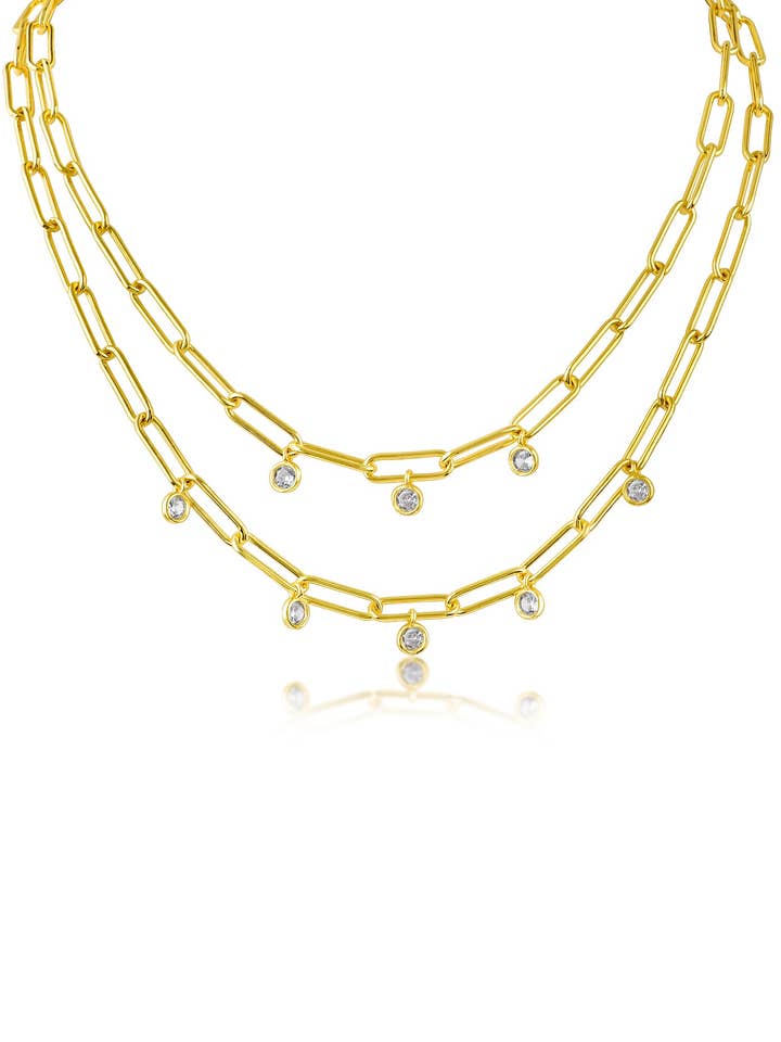 Dobbeltstrenget kæde og CZ halskæde for engroshandel hos CZ by Kenneth Jay Lane