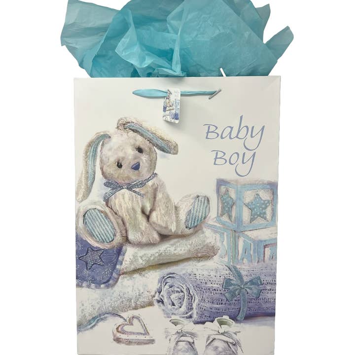 USA HomeMax - Wholesale Gift bag - Baby Boy/Girl Bunny Glitter Gift Bag with Tissue Paper2