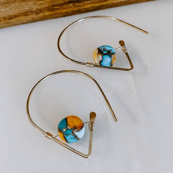 Taggiga ostron turkos örhängen med kedja för wholesale av Derive Jewelry