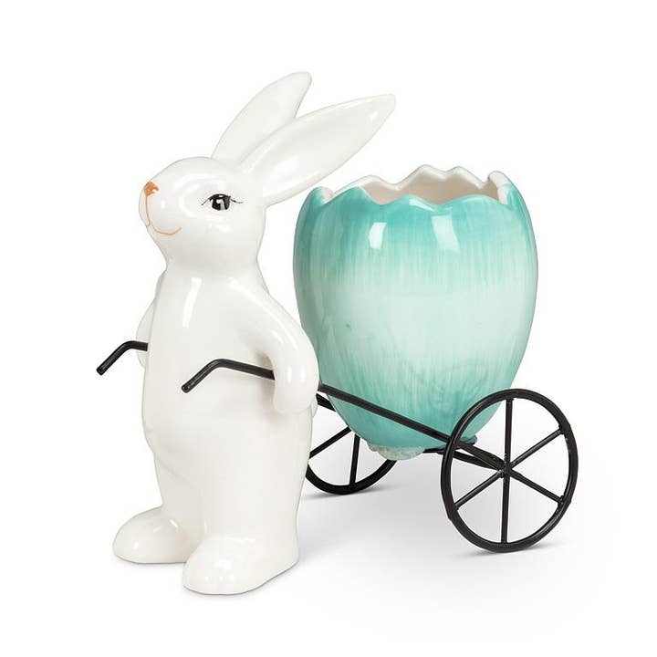 Bunny with Egg Wagon-Turquoise-5"L for wholesale by Abbott