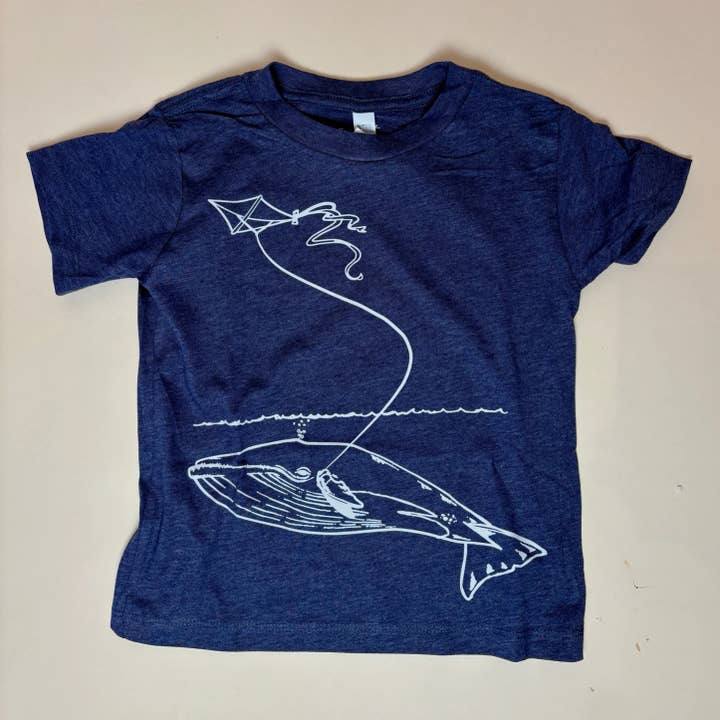 Kids' Heather Navy Whale With Kite Tee for wholesale by Animal Instincts
