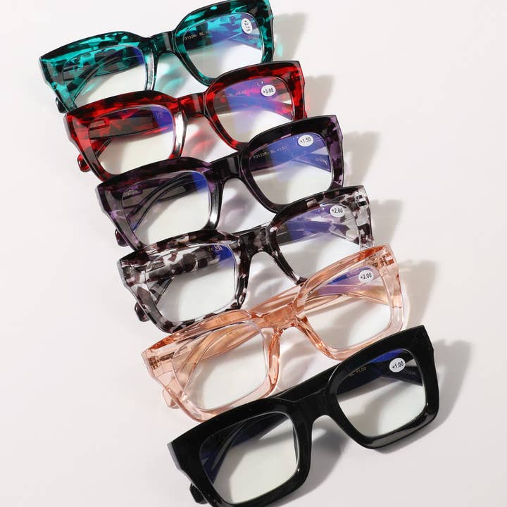 ASSORTED COLOR Blue Light Blocking Chunky Frame Reading Glasses for wholesale on Faire