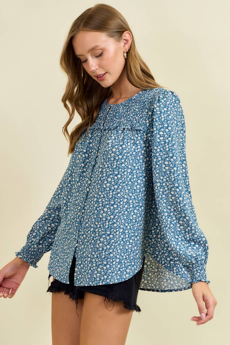 Doe and Rae – wholesale Blus - Dam – LÅNGÄRMAD BLOUS SMOCKAD BLOUS - 45713T2