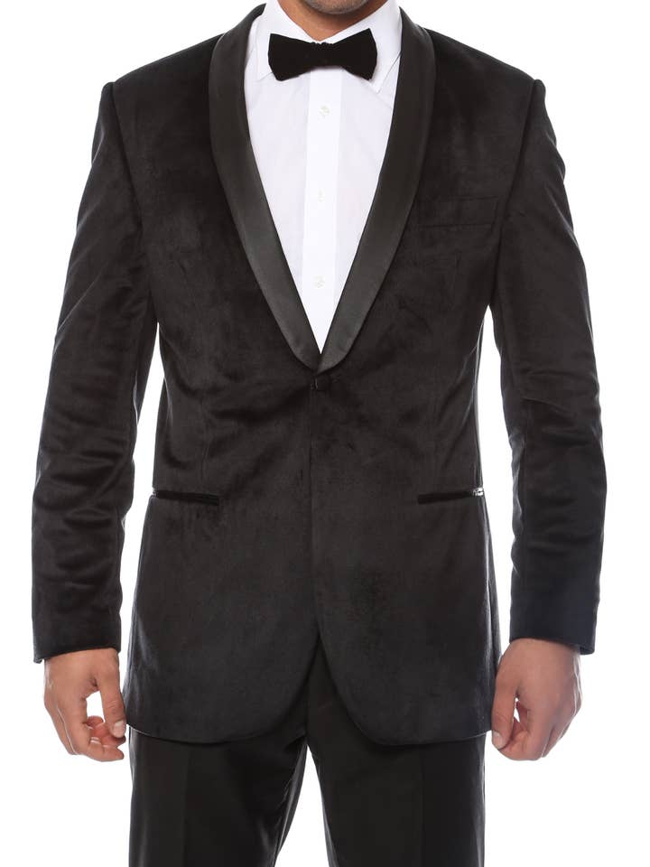 Enzo Black Slim Fit Velvet Shawl Collar Tuxedo Blazer for wholesale by Ferrecci