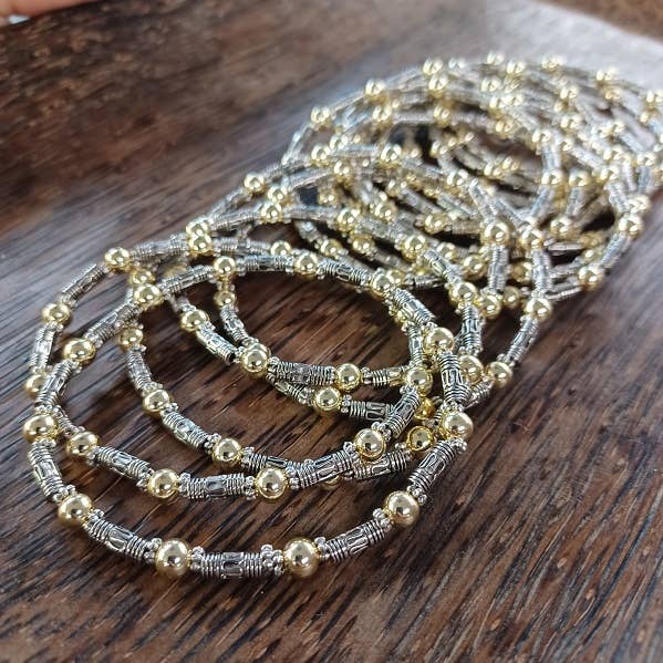 Everyday Elegance Silver and Gold Beaded Bracelet for wholesale by Paco Designs