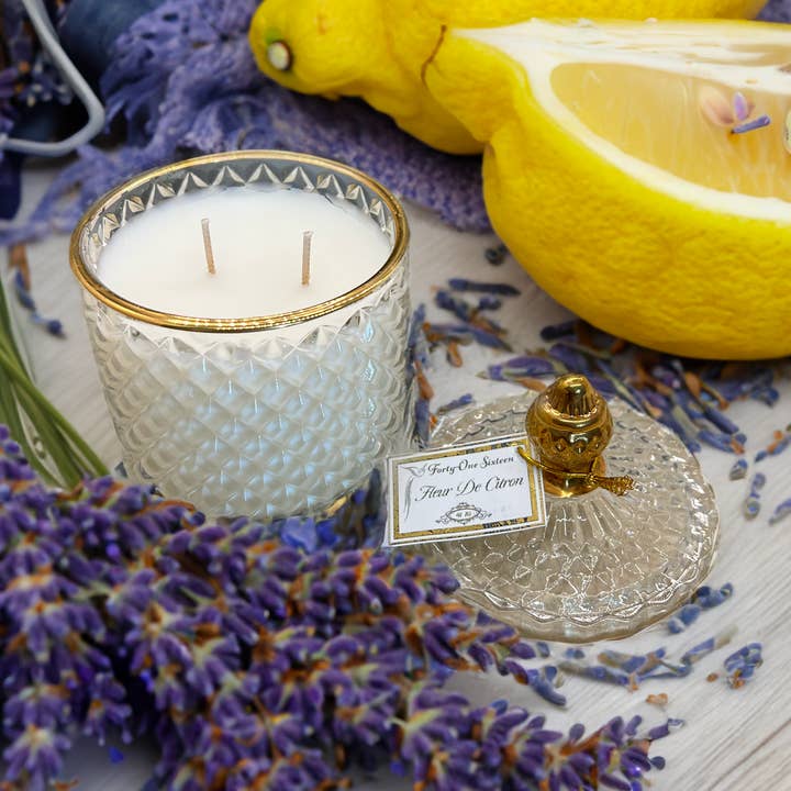 Fleur de Citron Citrus & Floral Coconut Wax Scented Candle for wholesale by Forty-One Sixteen Home Fragrance