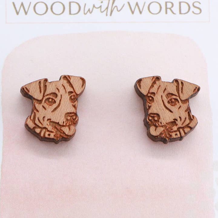 Clous d'oreilles en bois Jack Russell pour la vente par Wood With Words