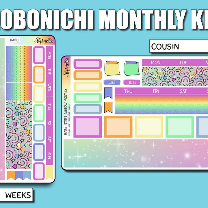 Undated Star's Rainbow Monthly Kit - Hobonichi for wholesale by Shine Sticker Studio