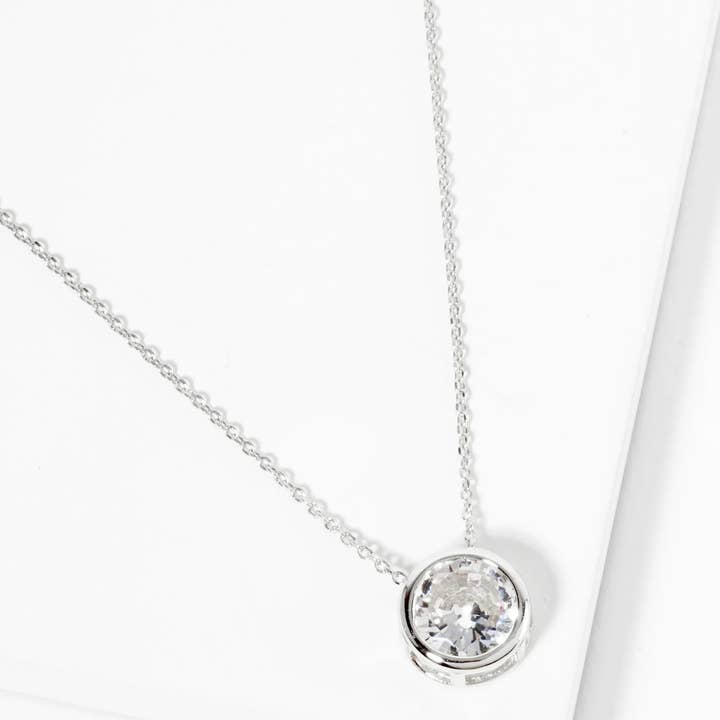 Wild Honey - Wholesale Pendant/Charm Necklace - 18K Gold Dipped Bezel Set Round Cz Pendant Necklace3