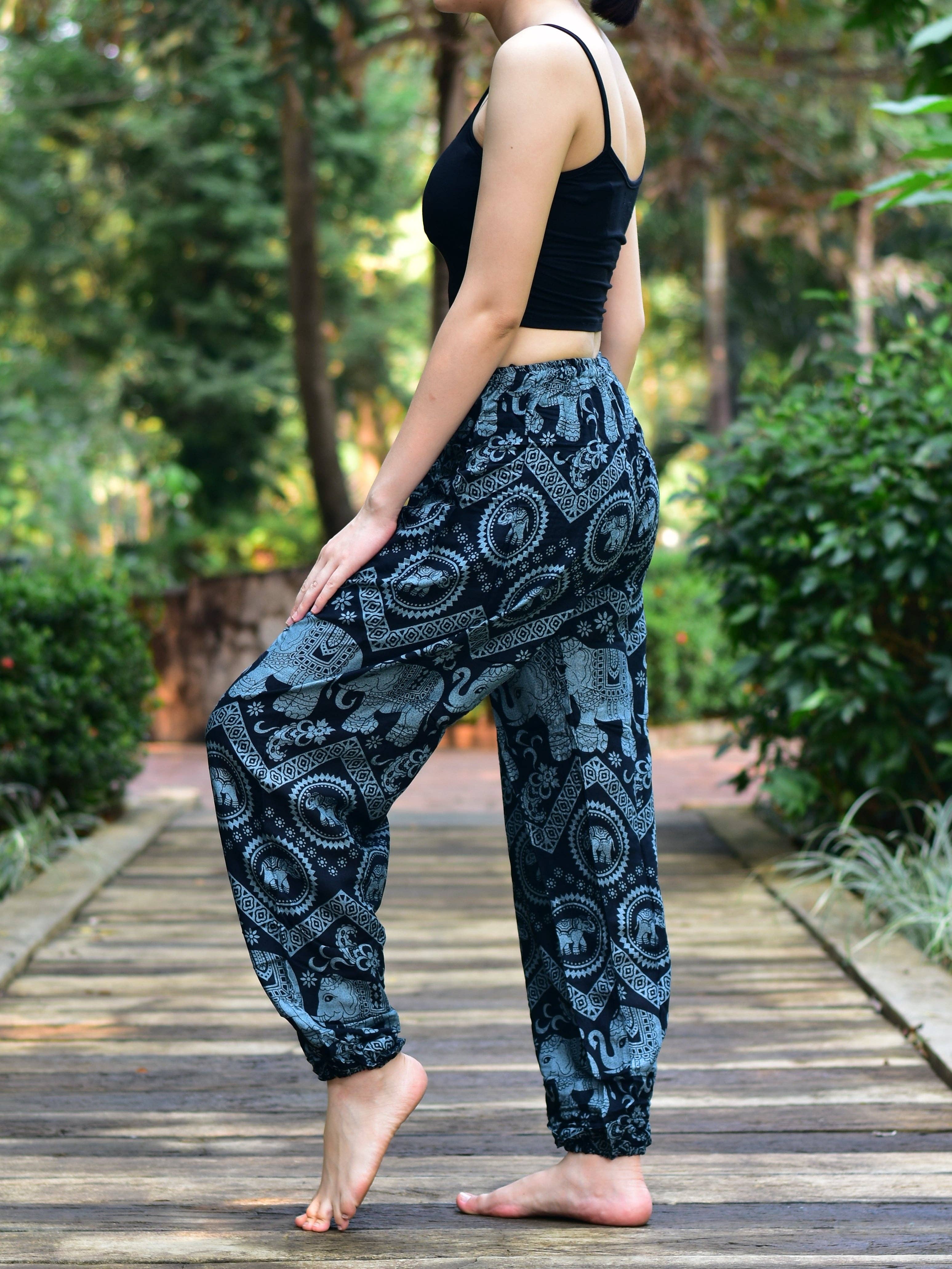 Black Elephant Tusker Harem Pants Tie Waist S-LXL for wholesale on Faire3