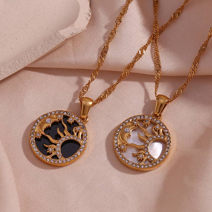 Dipped Shop – wholesale Hänge-/berlockhalsband – Guld Sol Måne Stjärna Hängsmycke Halsband DPJN2921