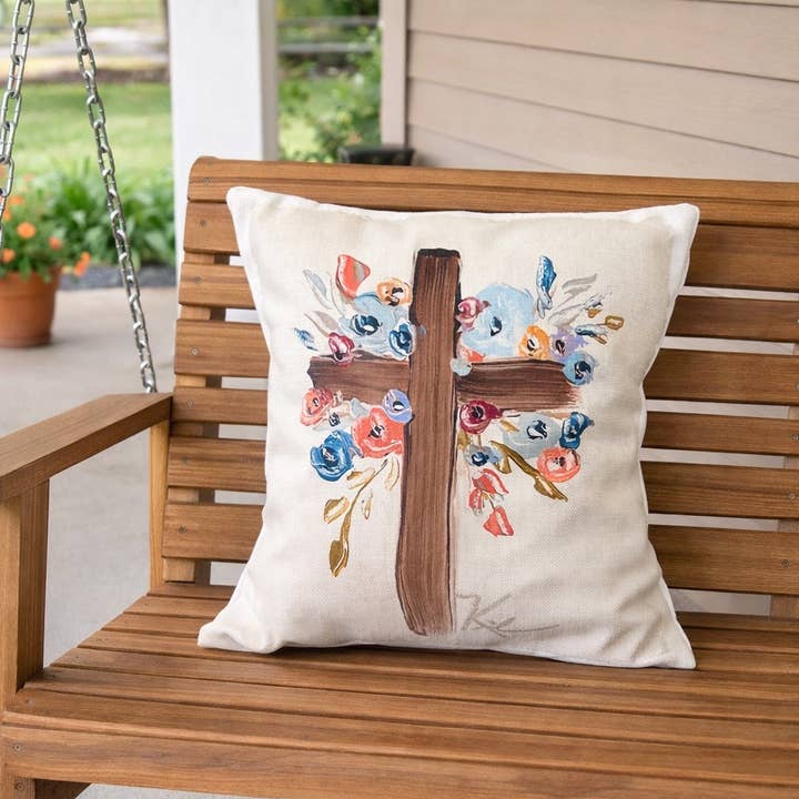 GA Cross With Flowers Pillow for wholesale by Southern Cotton Mill