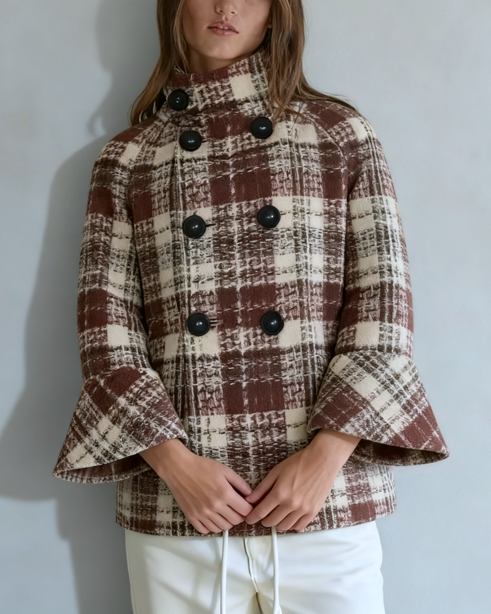 Checkered Retro Plaid Check Stand Collar Button Jacket for wholesale on Faire1