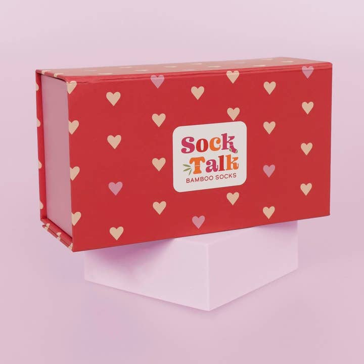 All Over Heart Print Sock Talk Gift Box (As Single Box) for wholesale by Sock Talk