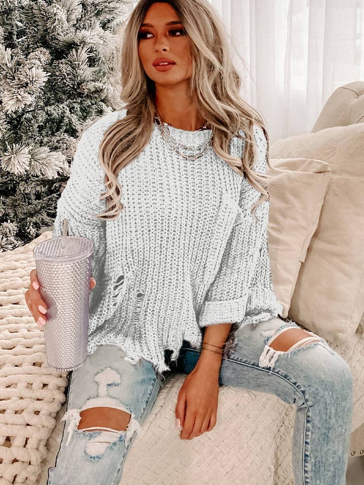 Threaded Pear – Großhandel Strickpullover – Damen – Alina Pullover-Pullover mit gerissenem Saum und grobem Saum5