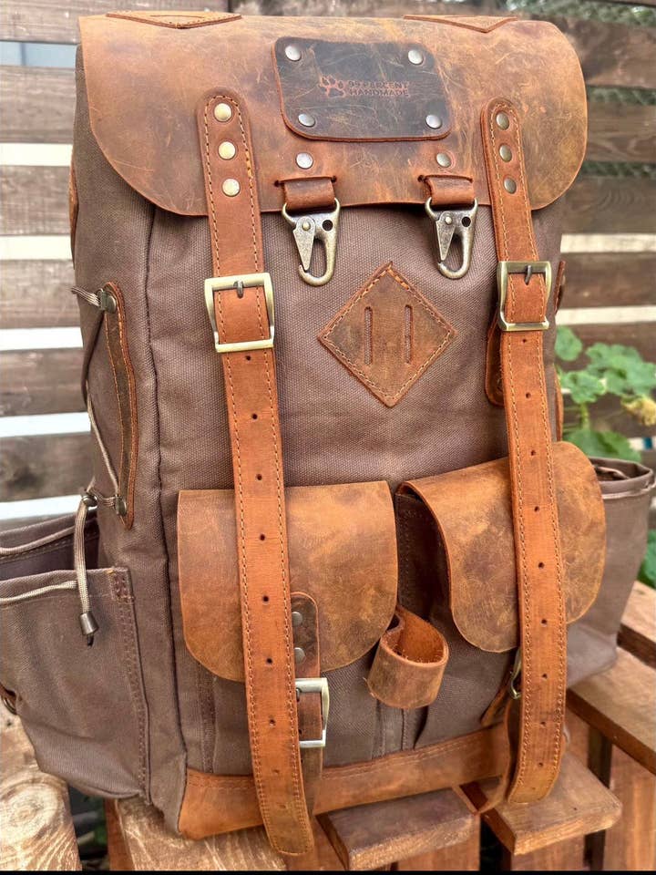 Heritage Waxed Canvas Rucksack Duffle with Wool-Lined Straps for wholesale by Ganges Grain Inc