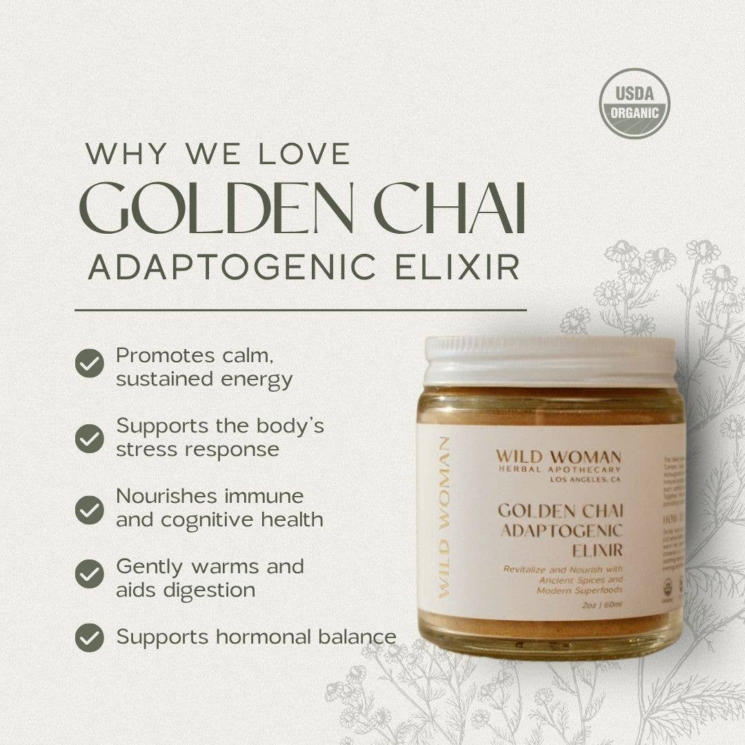 Wild Woman Herbal Apothecary – wholesale Elixir – Golden Chai Adaptogenic Elixir | Ayurvedic Mushroom Blend1