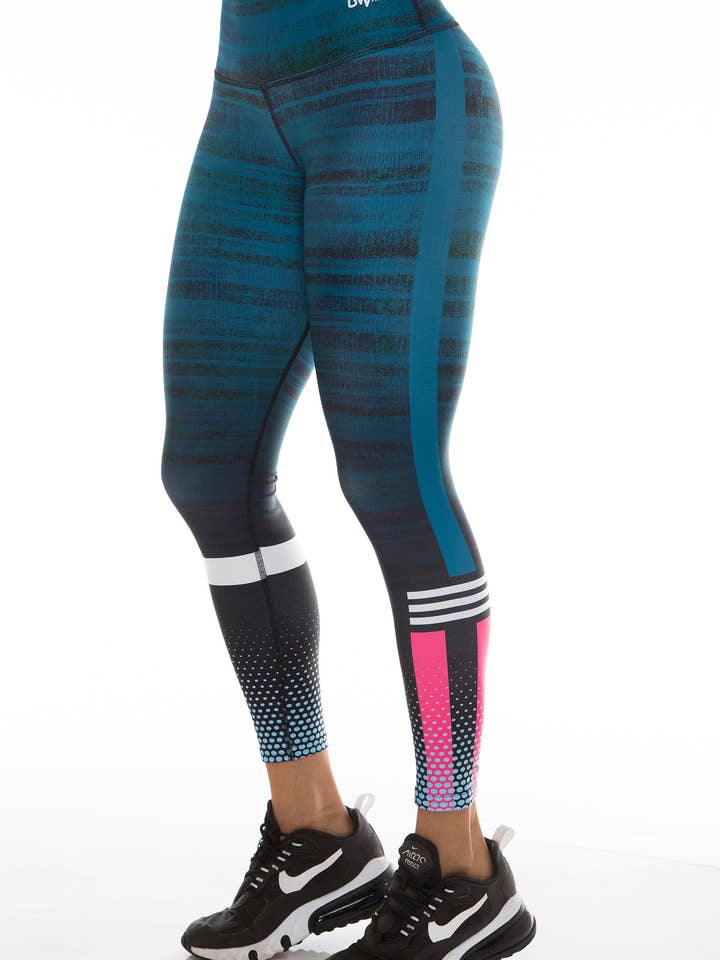Leggings OWfit a righe sportive blu per la vendita all'ingrosso da parte di Owfit