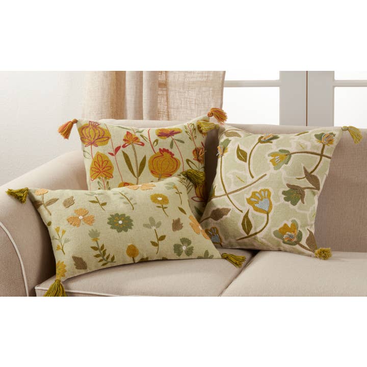 Green Throw Pillow With Embroidered Floral Design for wholesale on Faire