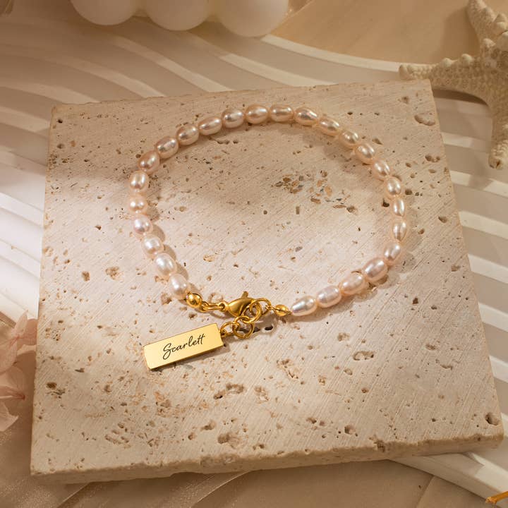 Personalized Freshwater Pearl Bracelet with Square Pendant for wholesale by Anavia