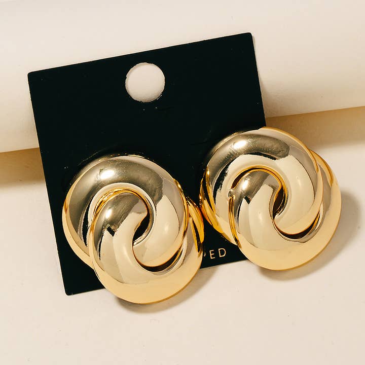 Brincos liso com escudo interligado liso mergulhado em ouro por atacado de Anarchy Street