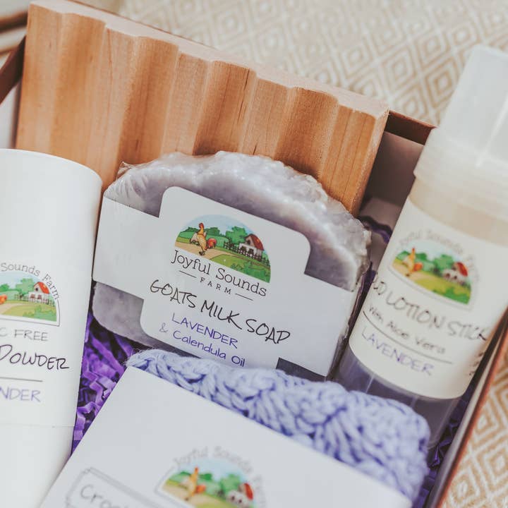 Joyful Sounds Farm - Vente Set de bain et corps - Coffret cadeau de savon au lait de chèvre, anniversaire, appréciation, soins personnels1