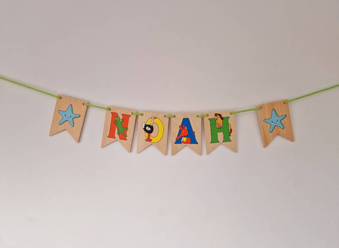 Ryan Town Toys & Gifts - Wholesale Wood Toy - Kids - Wooden Animal " Bunting Letters" Starter Kit, with Stand8