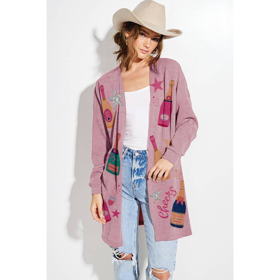 Phil Love - Wholesale Cardigan - Dames - Holiday Cheers Gebreid vest met glitterprint12