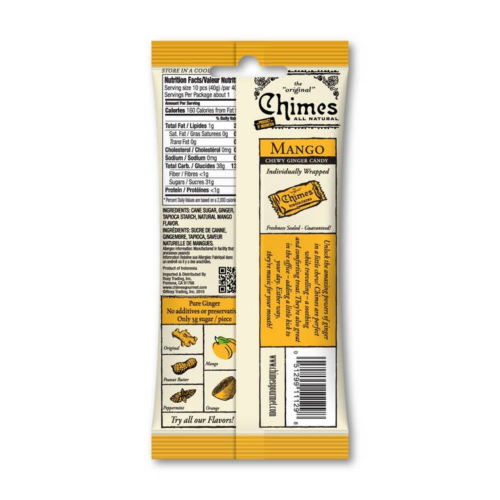 Chimes - Wholesale Hard Candy - Chimes Mango Ginger Chews Candy - 1.5 oz Bag