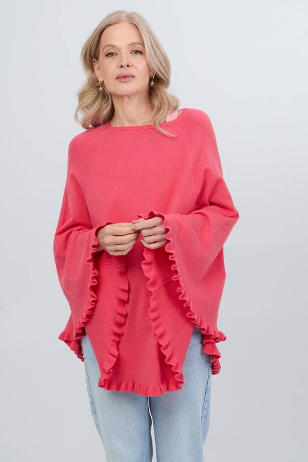 SAACHI - Wholesale Poncho - Women's - Talia Ruffled Hem Poncho Sweater24