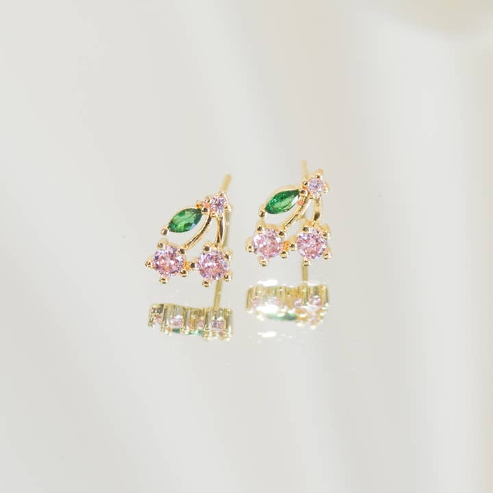 Melange Blanc - Wholesale Stud/Post Earrings - E103 cherry studs, fruit earrings, cherry stud earrings