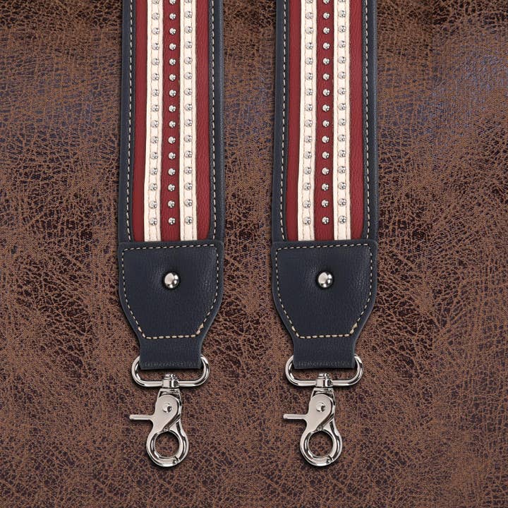 Navy PST-1009 Montana West Western Guitar Style Stars & Stripe Crossbody Strap for wholesale on Faire