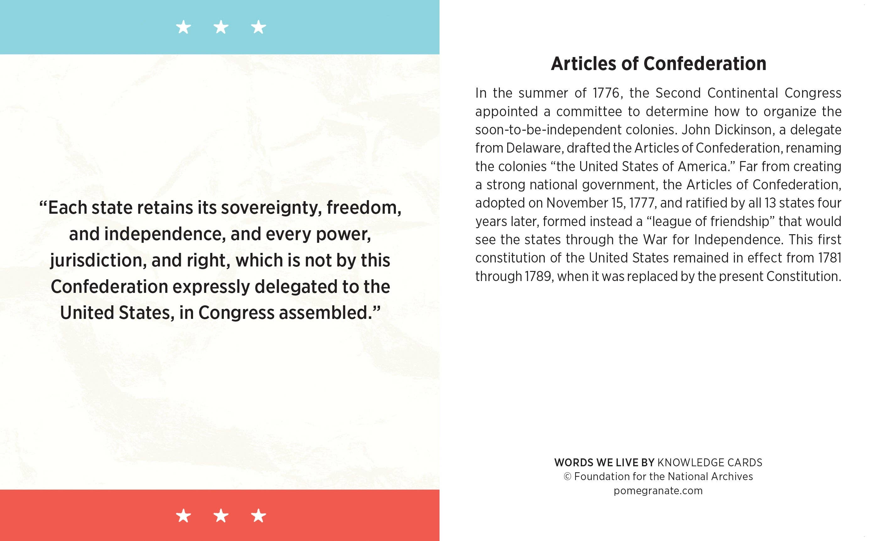 Pomegranate - Wholesale Card Game - Words We Live By: A Quiz Deck on American Historical Documents Knowledge Cards3