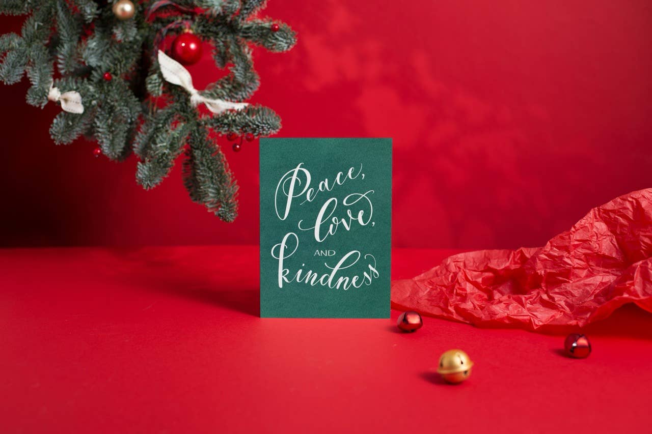 Molly Chidsey Illustration & Design - Wholesale Season's Greetings Card - Peace, Love, and Kindness hand-lettered holiday card2
