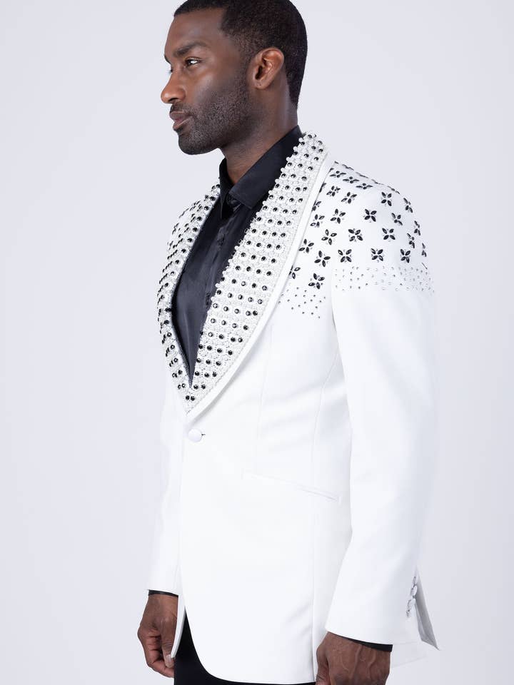 BARABAS - Wholesale Blazer - Men's - Men's Floral Rhinestone Shawl Lapel Blazer 4EBL467