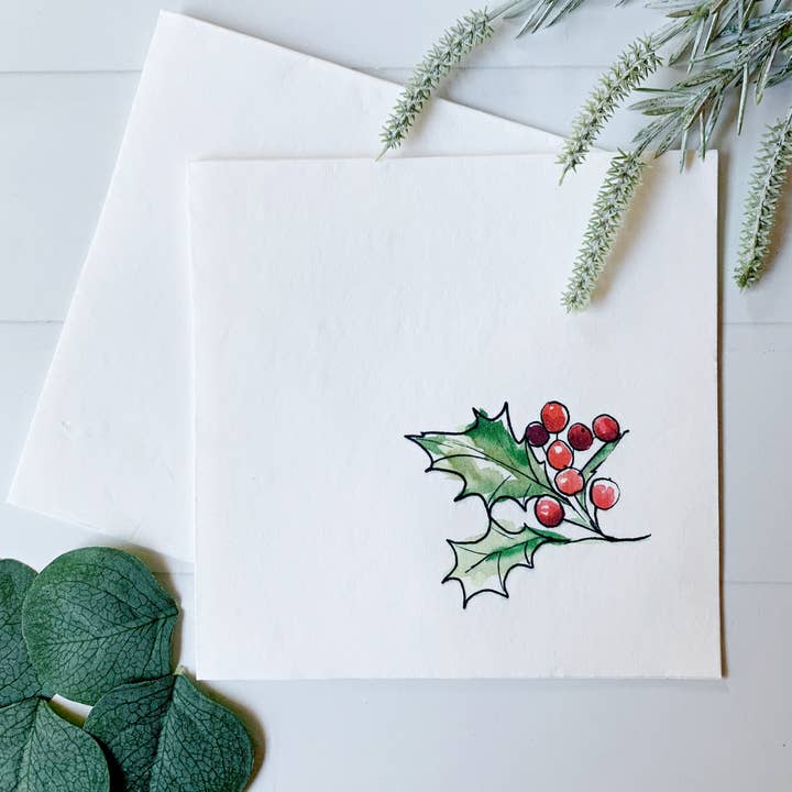 EnFete, LLC - Wholesale Disposable Napkin - Holly Sprig Christmas Luncheon Napkins | Set of 16