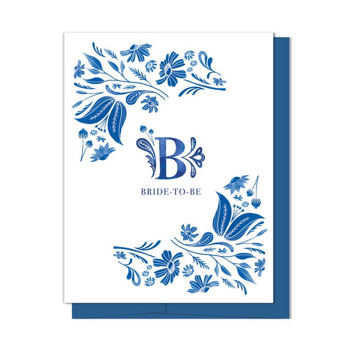 B is for Bride, Delft Watercolor Bridal Shower Wedding Card for wholesale by Joymark Studio