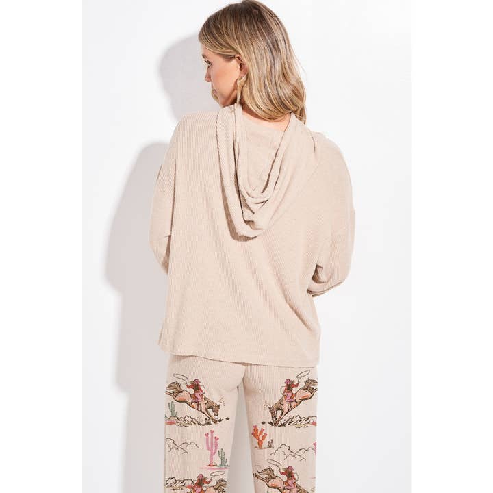 Phil Love - Wholesale Lounge Set - Women's - Desert Cowgirl Print Rib Hoodie Loungewear Set