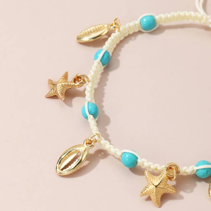 FZ0365 Étoile de mer Chevillière Étoile de Mer en Coquillages et Perles Bohèmes Tressées en vente sur Faire3