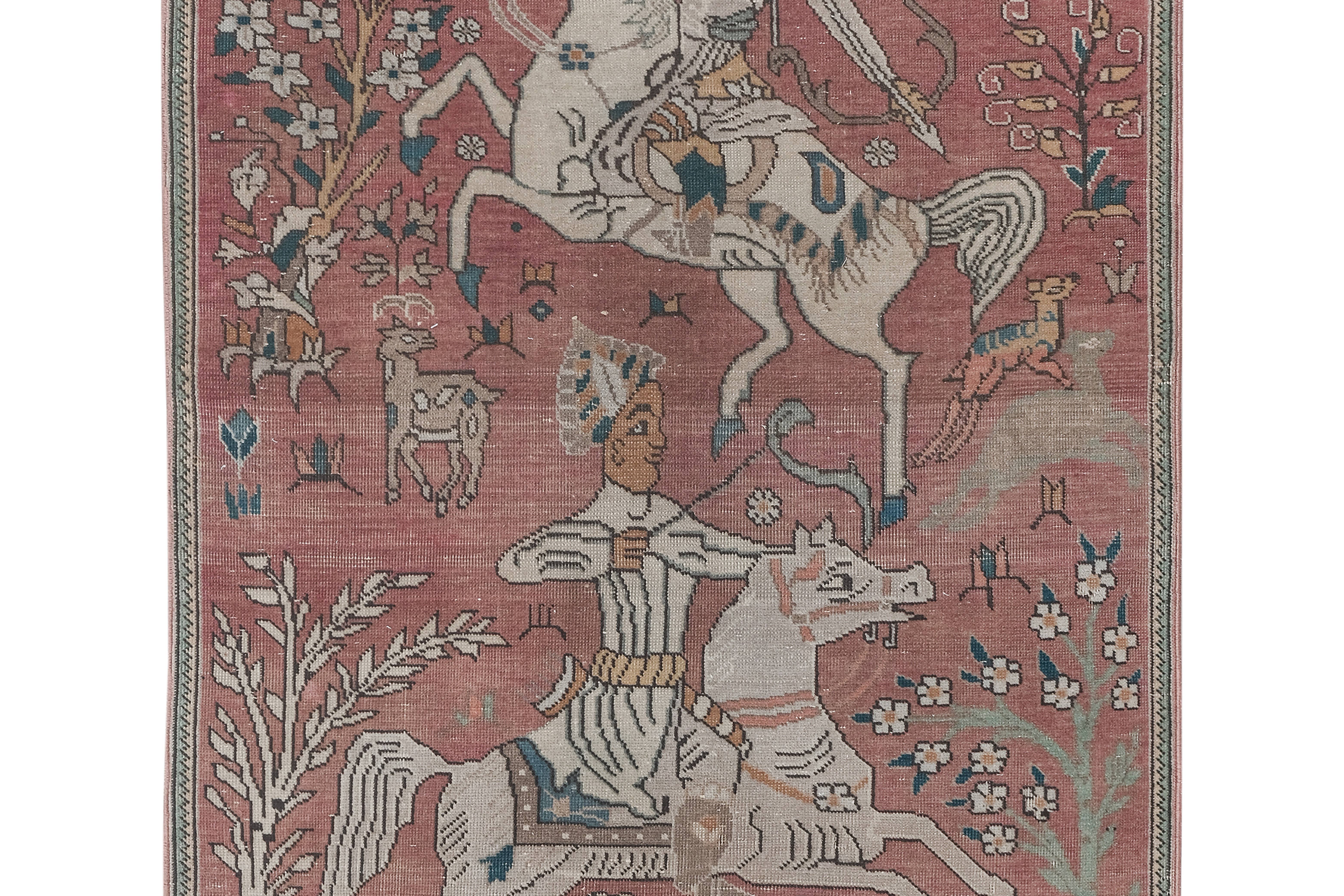 Vintage Pillows Store - Wholesale Runner Rug - Turkish Pictorial Horse Rug 3'6'' X 13'4''1