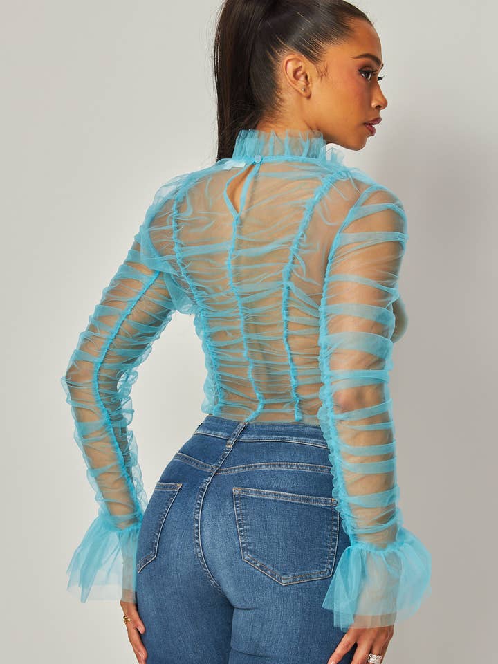 Hot & Delicious – Engroshandel Bluse - Dame – All Of Me Shirred Mesh Mock Hals Langærmet Top (HDT31460)7