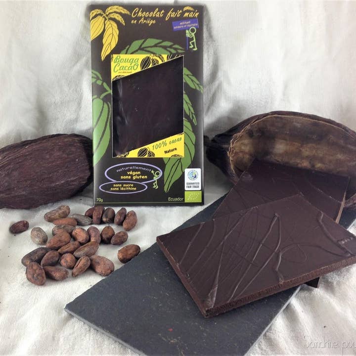 100% natural chocolate bar, 70g for wholesale by Bouga CacaO