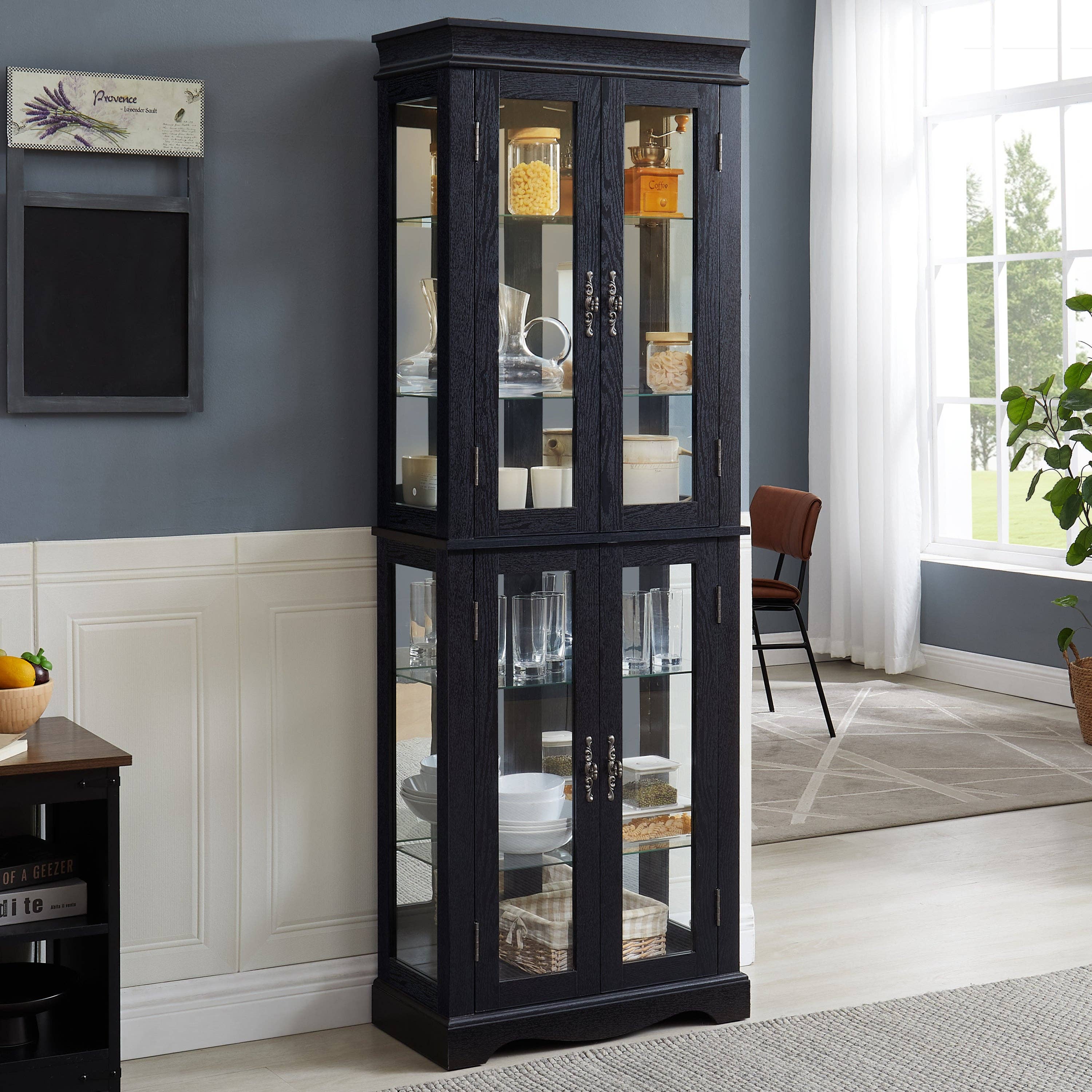 39F Inc. - Wholesale Cabinet - Lighted 6-Tier Glass Curio Display Cabinet with Wood Frame1