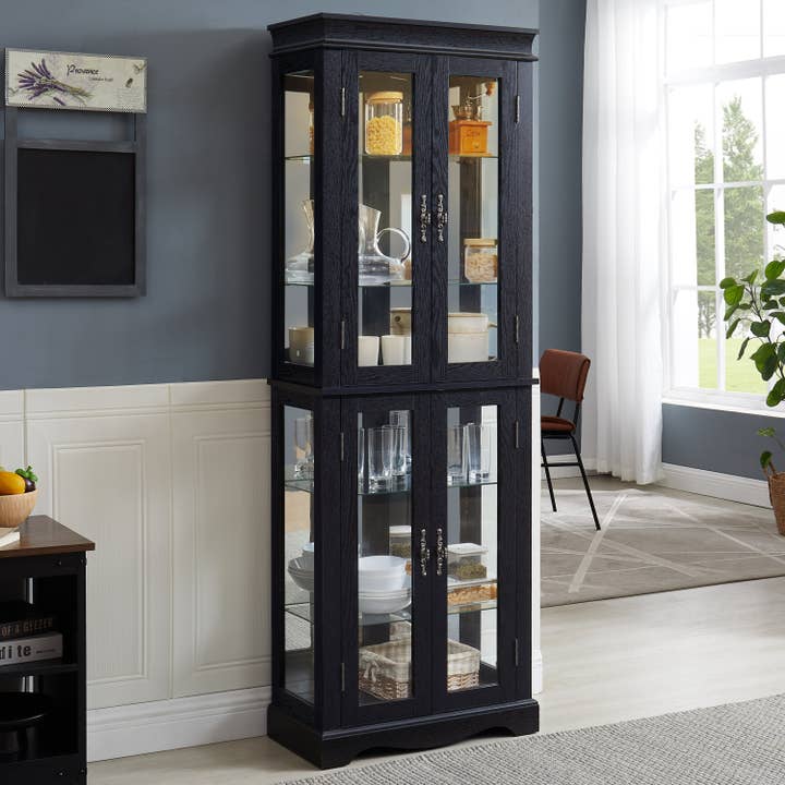 39F Inc. - Wholesale Cabinet - Lighted 6-Tier Glass Curio Display Cabinet with Wood Frame1