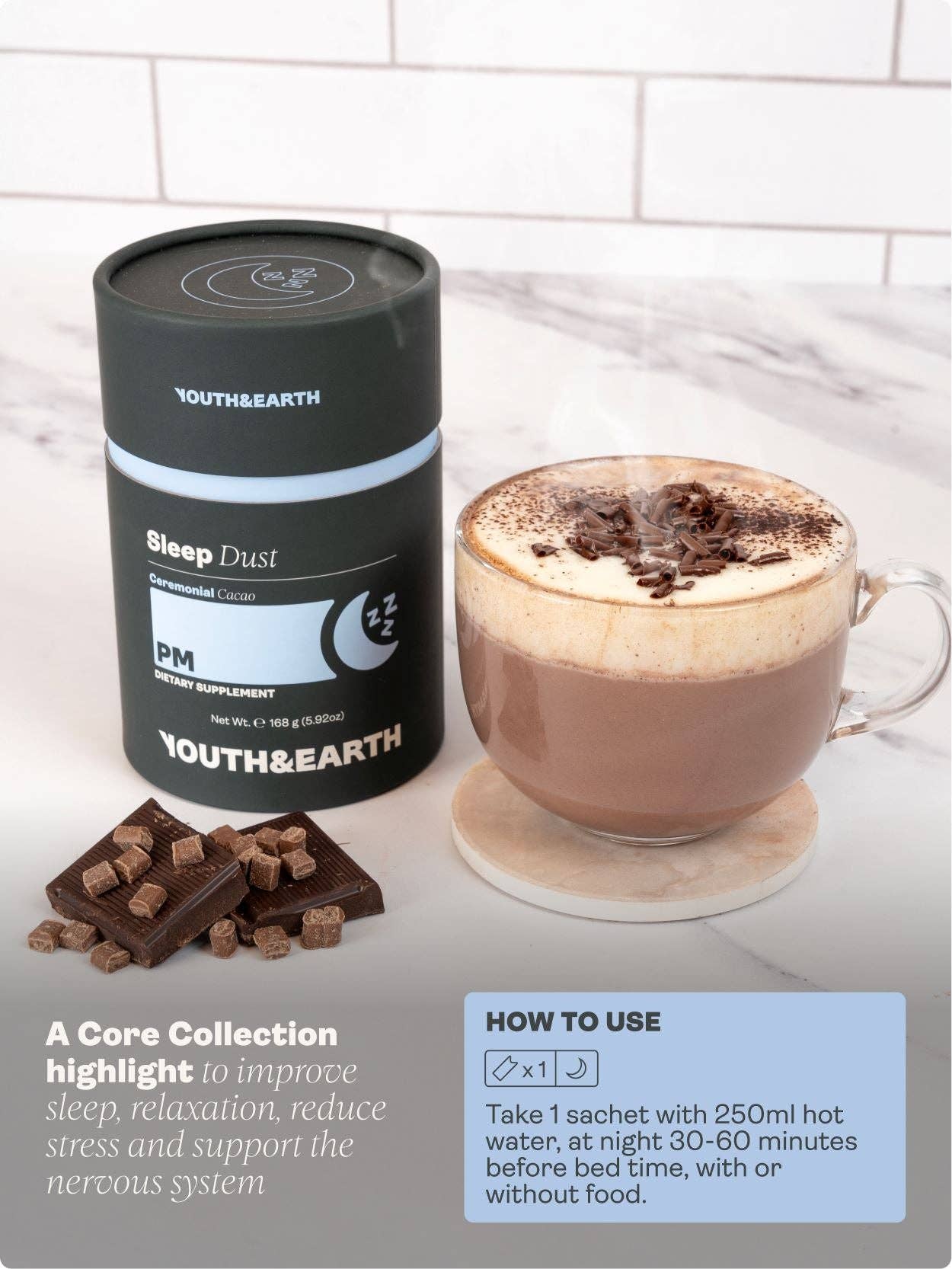 Youth & Earth – Bebida saudável em pó por atacado – PM: Pó de Sono - Cacau Cerimonial3