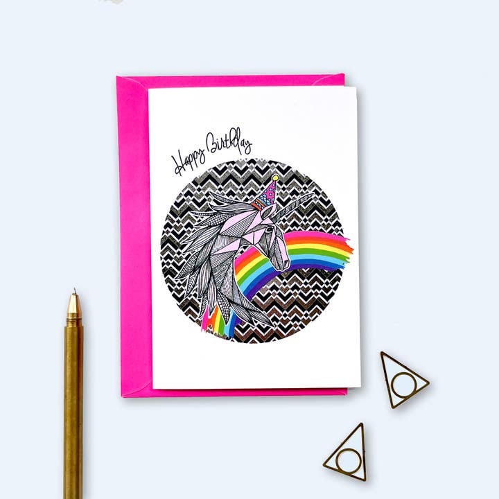 Carte d'anniversaire Party Unicorn pour la vente par Katie Clement Illustration