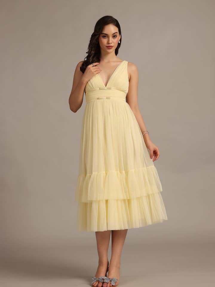 Nymeria Midi Dress in Buttercup for wholesale by Lace & Beads